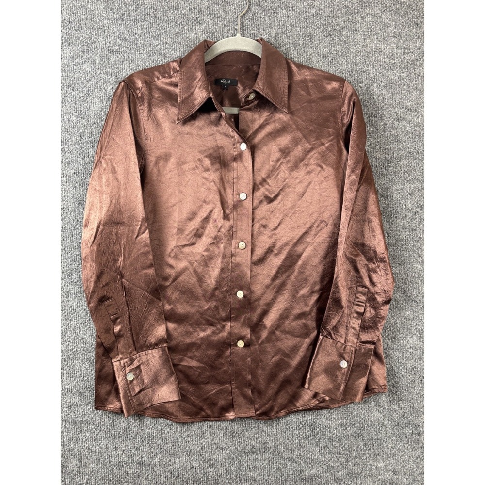 Rails Shirt Women Small Brown Metalic Pearl Buttons Retro Party Disco Chic